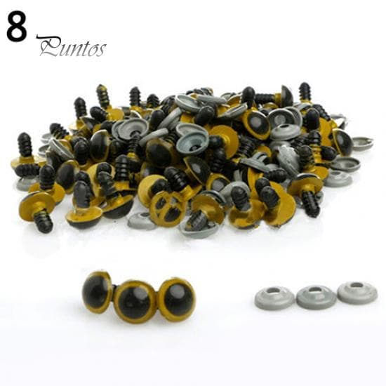 100 Pcs 8-20mm Plastic Safety Eyes for Teddy Bear Doll Animal Puppet Craft DIY 8mm yellow