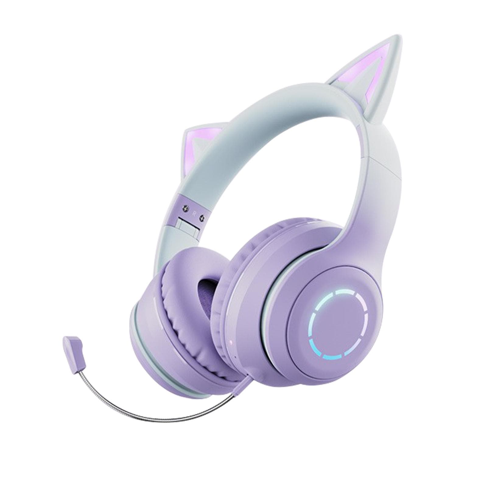 Glowing Cat Ear Headphones Foldable Over Ear Gaming Headset with Colorful Lights Wireless BT5.3 green/purple