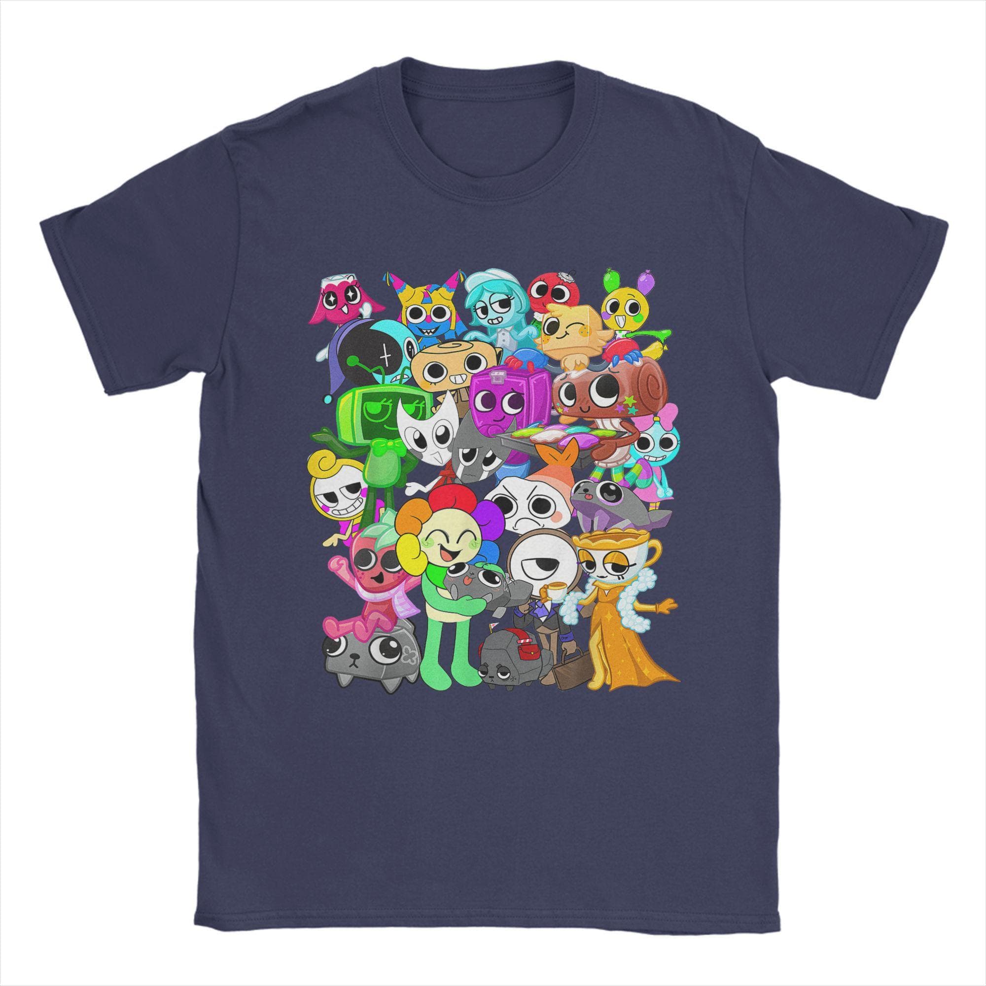 Dandy's World Group Shot T-Shirt for Men Cartoon Cute Casual Pure Cotton Tee O Neck Short Sleeve T Shirts Plus Size merchandise S navy blue