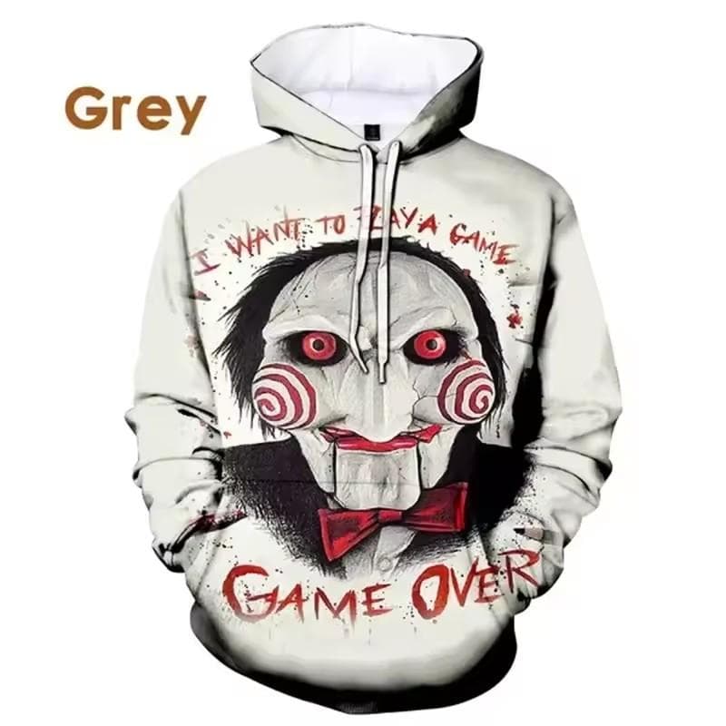 3D Print Men Hoodies Billy Is A Puppet - Saw Horror Movie Scary Character Jigsaw Killer Sweatshirt Casual Pullovers Hooded S
