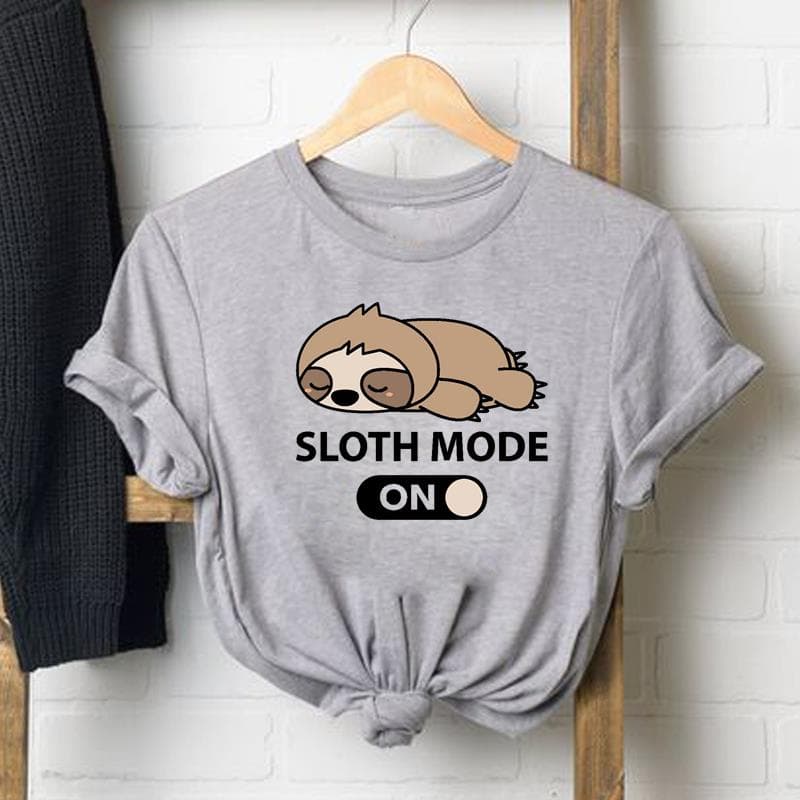 T Shirt Woman Female Women Sloth Cartoon Funny Trend 90s Print Tee Top Fashion T Clothing Short Sleeve Graphic T-shirts S