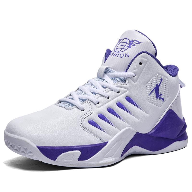 High-top Basketball Shoes Men Outdoor Sneakers Men Wear Resistant Air Cushioning Shoes Breathable Sport Shoes Unisex Couples Shoes 43 purple