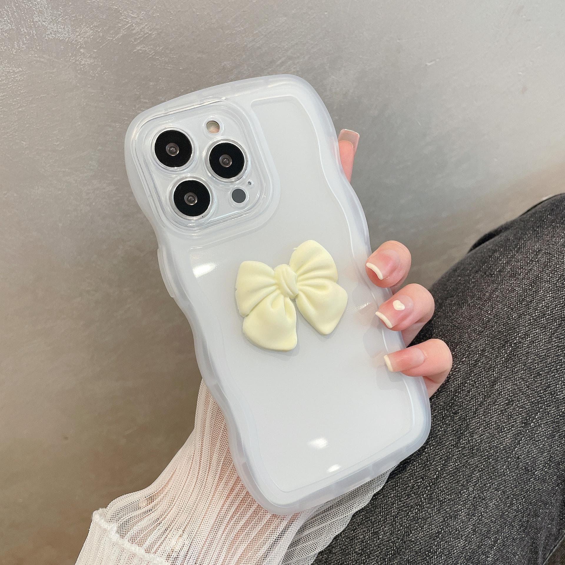 Applicable To Apple 15 Mobile Phone Case with Wave Edge Bow IPhone 14 Simple Color Transparent Soft Shell Protective Case Trendy XR 15PROMAX