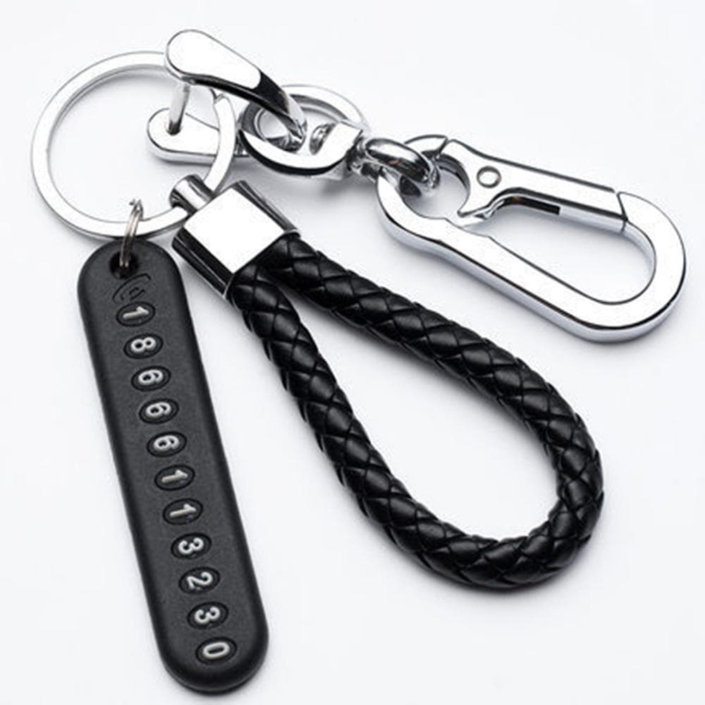 Anti-Lost Keychain Car Braided Rope Key Pendant with Phone Number Strip Card Weave Rope Keyfob Keyring Key Holder Accessories black