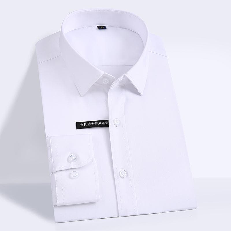 Men's Classic Business Silky Bamboo-fiber Long Sleeve Easy Care Pocketless Shirt 44 white