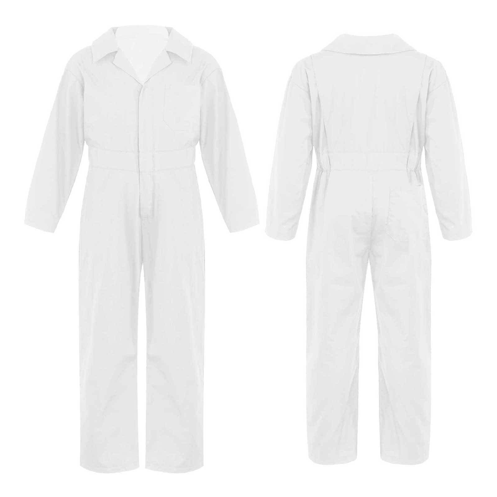 Kids Boys Dungarees Style Bodysuit Solid Color Long Sleeve Turndown Collar Jumpsuit 7-8 Years ivory