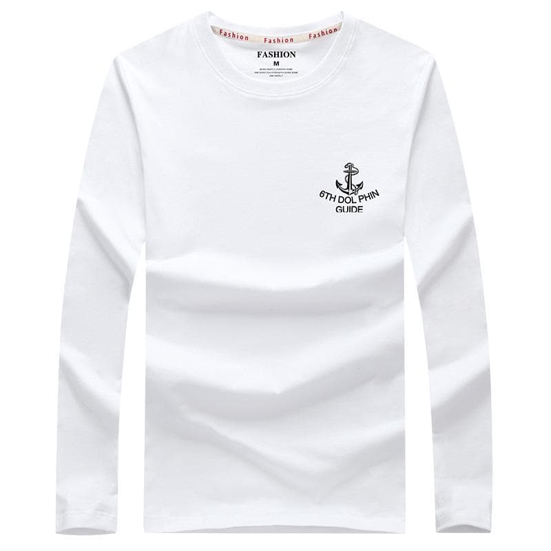 S-6XL Long Sleeved T-shirt Cotton Warm Round Neck Tee Shirt Plus Size Casual Pullover Shirts XXXL white