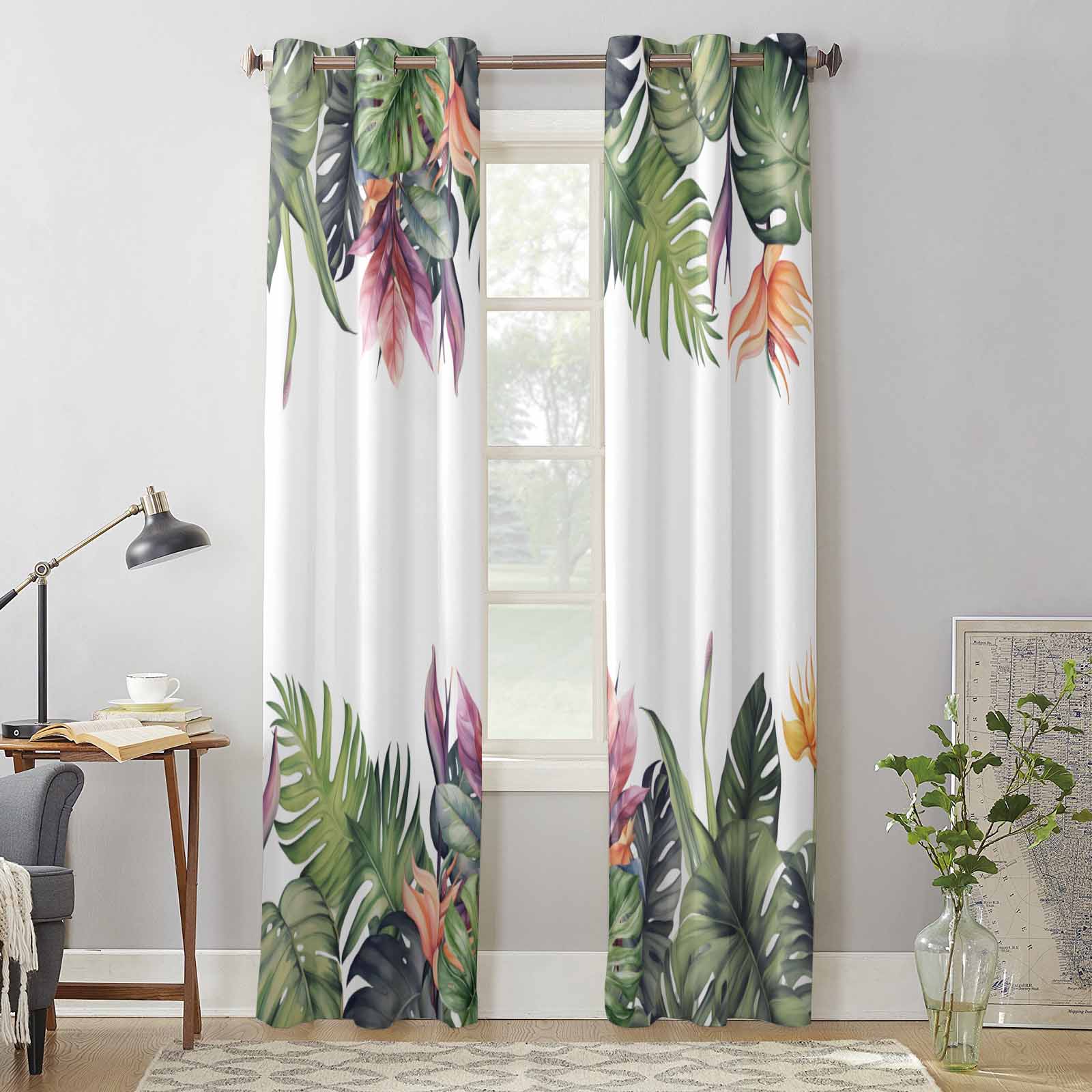 Summer Tropical Rainforest Monstera Window Curtains for Living Room Luxury Bedroom Curtain Kitchen Blinds Drapes Curtains 135W x 60H(cm) x1
