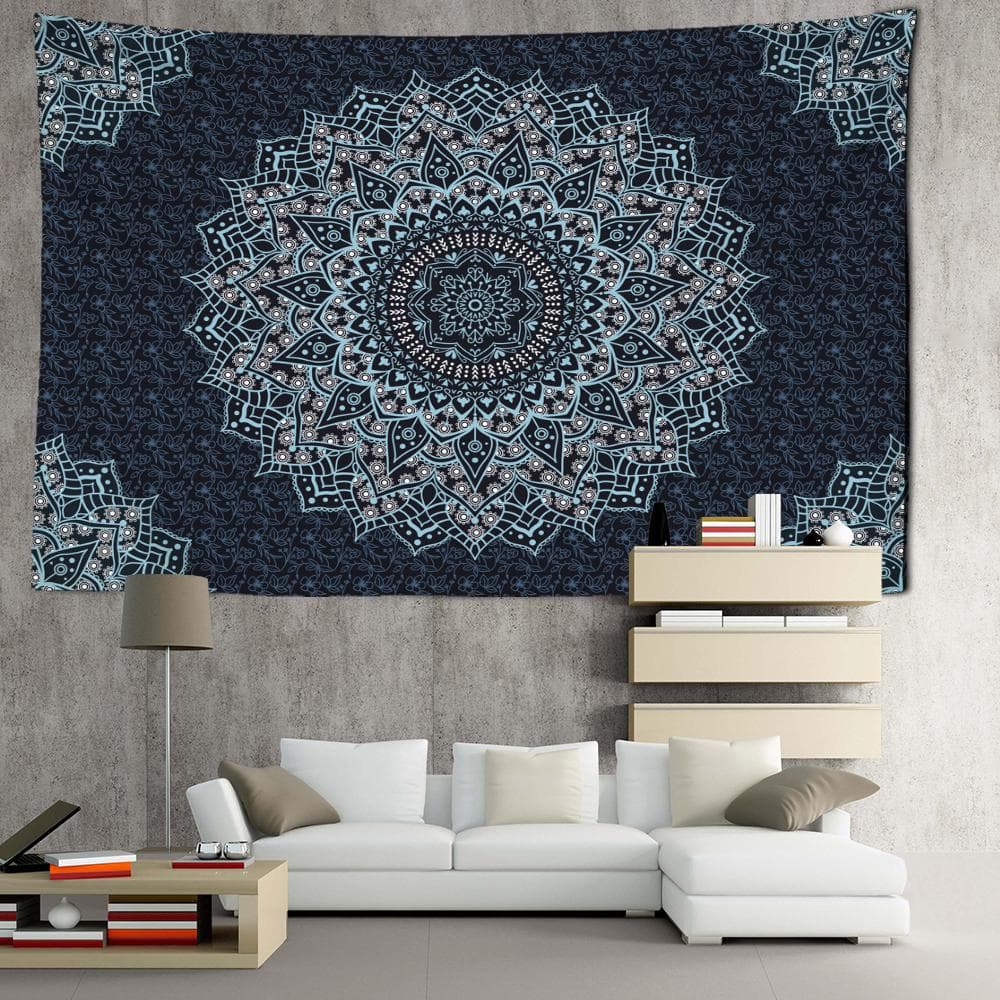 Blue Flower Mandala Tapestry Wall Hanging Art Bohemian Hippie Tapies Psychedelic Witchcraft Living Room Home Decor 95x70CM
