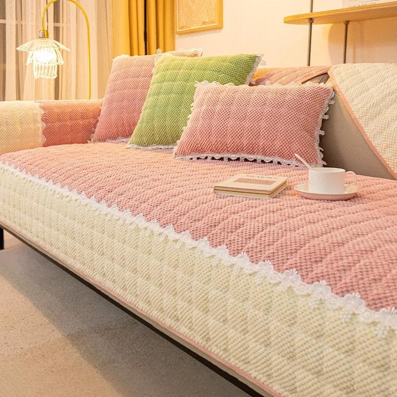 Thicken Sofa Cover Warm Corduroy White Wide Edge Non-Slip Sofa Cushion Sofa Towel Couch Covers for Home Living Room Decoration 70x70cm 1pcs