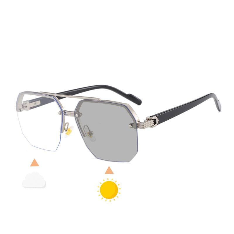 Luxury Metal Photochromic Sunglasses Men Women Vintage Double Beam UV400 Anti-glare Driving Shades