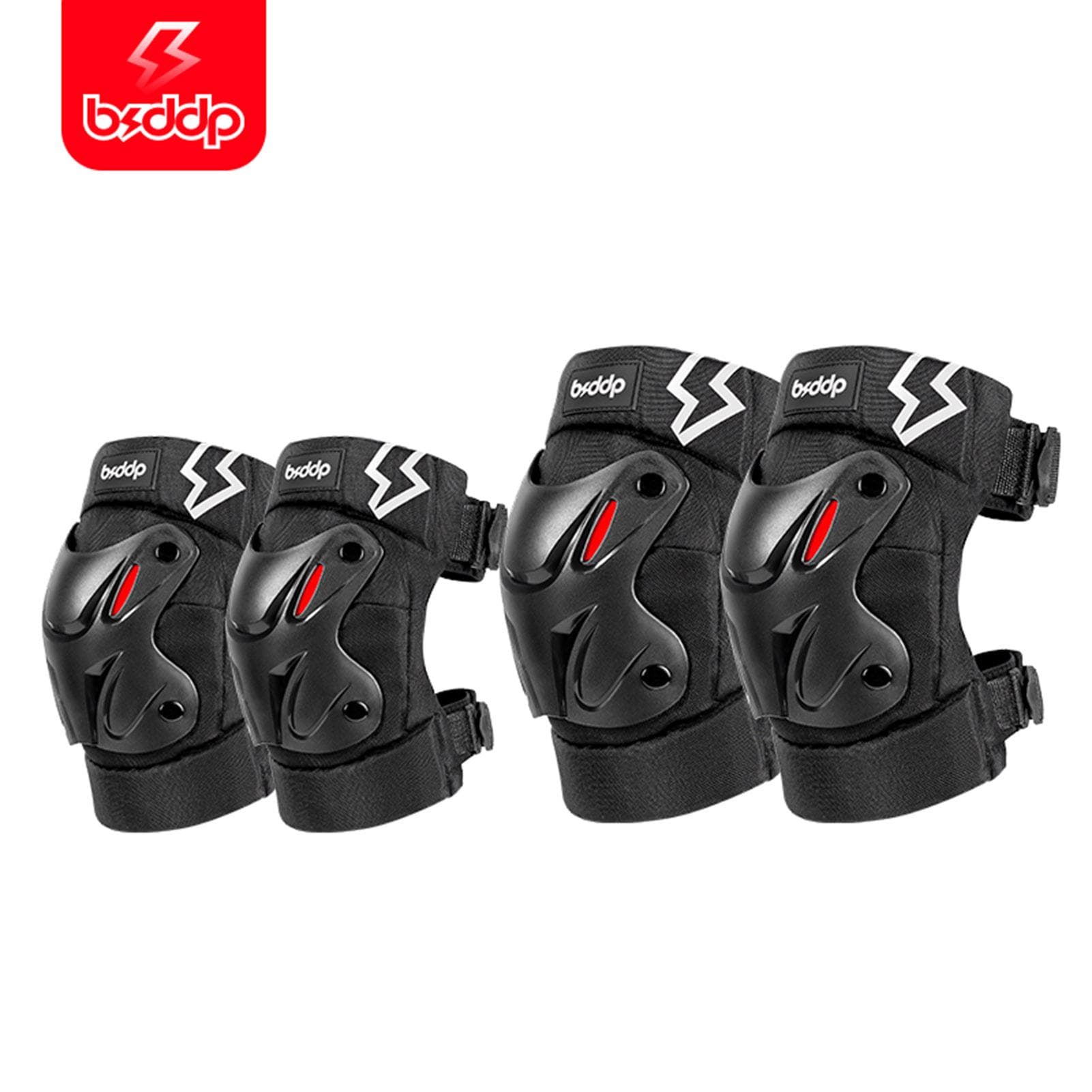 BSDDP Motorcycle Knee Pads 2 Piece Set Knee Protection Reflective Eyes Comfortable Breathable 2pcs Knee Pads and 2pcs Elbow Protector white