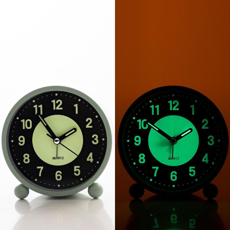Silent Bedside Alarm Clock Non~Ticking Glow-in-the-Dark Bedroom Clock Table Nightlight Home Decoration Metal Round Alarm Clock