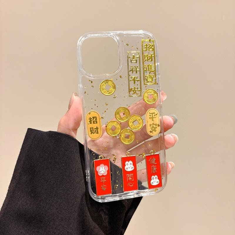 Zhaocai Jinbao Is Suitable for Apple 16promax Mobile Phone Case Gel Gold Foil IPhone 15plus Gold Coins 14 iPhone 11 Pro Max