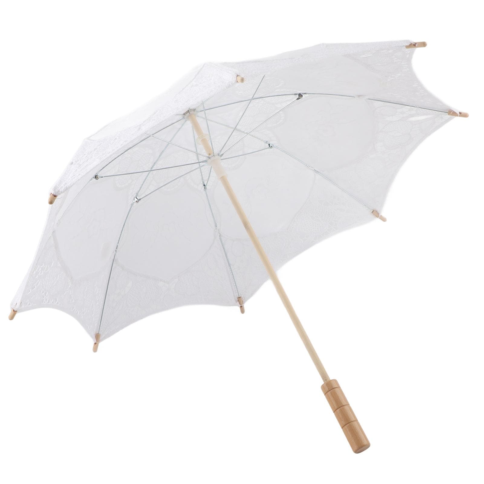 Lady Wedding Lace Umbrella Parasol Sun Umbrellas Party Bridal Photo Taking Decor(White Large) White