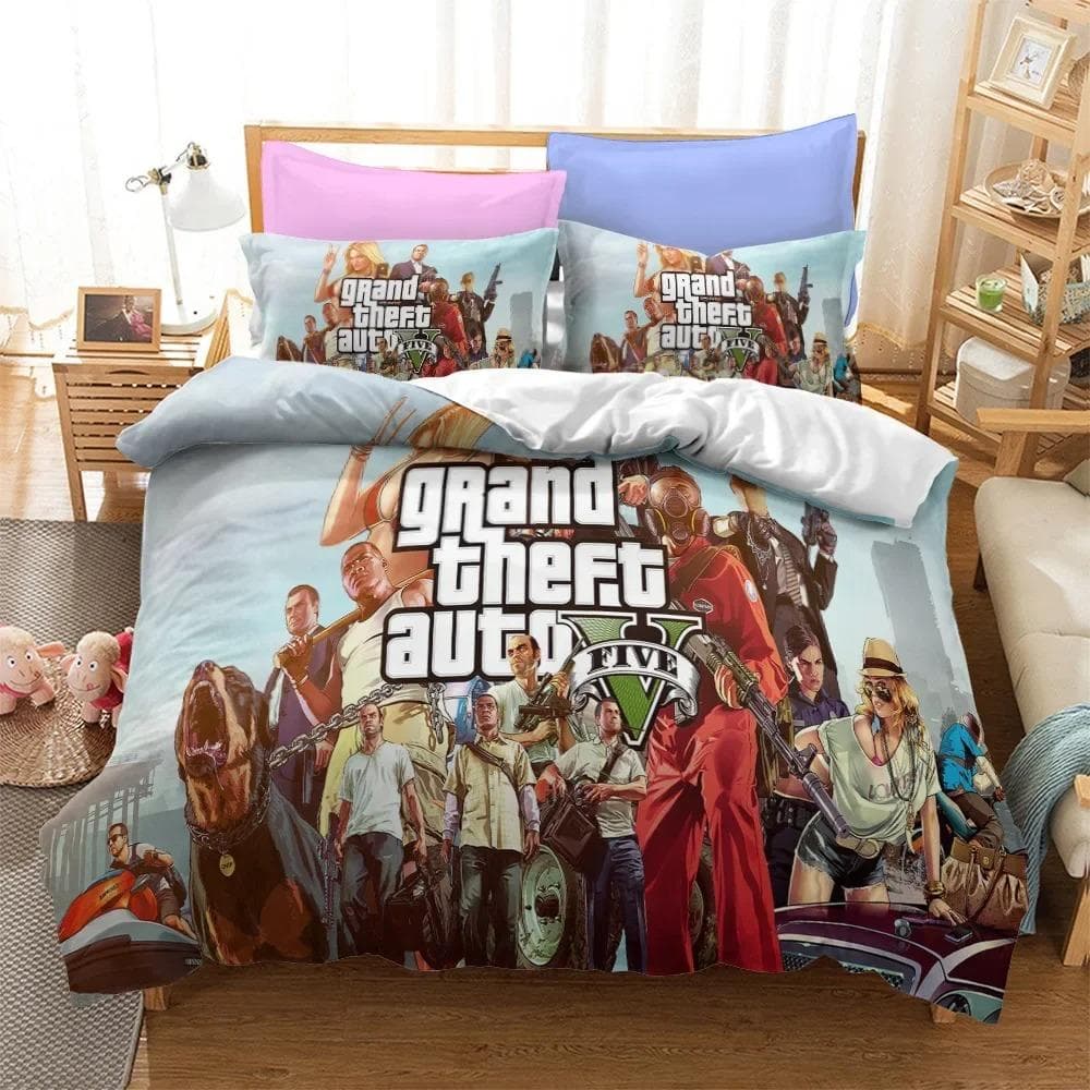 3D Cartoon Game Grand Theft Auto Duvet Cover with Pillow Cover Bedding Set Single Double Twin Full Queen King Bed Set Room Decor EU King 240x220cm