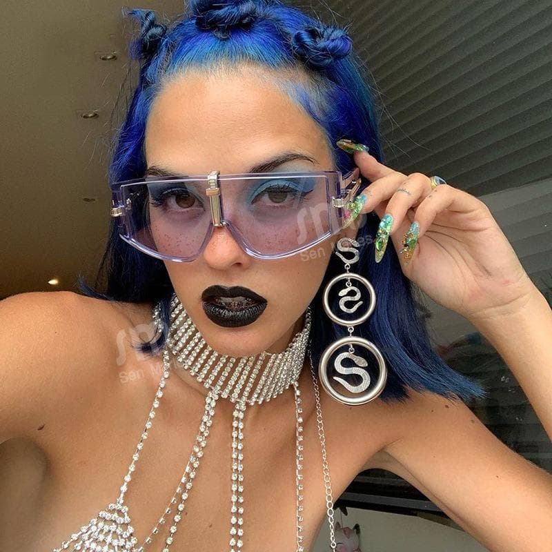 Steampunk Blue Sunglasses Plastic Irregular Frame Future Style Trendy Fashion Essential Gift for Going Out