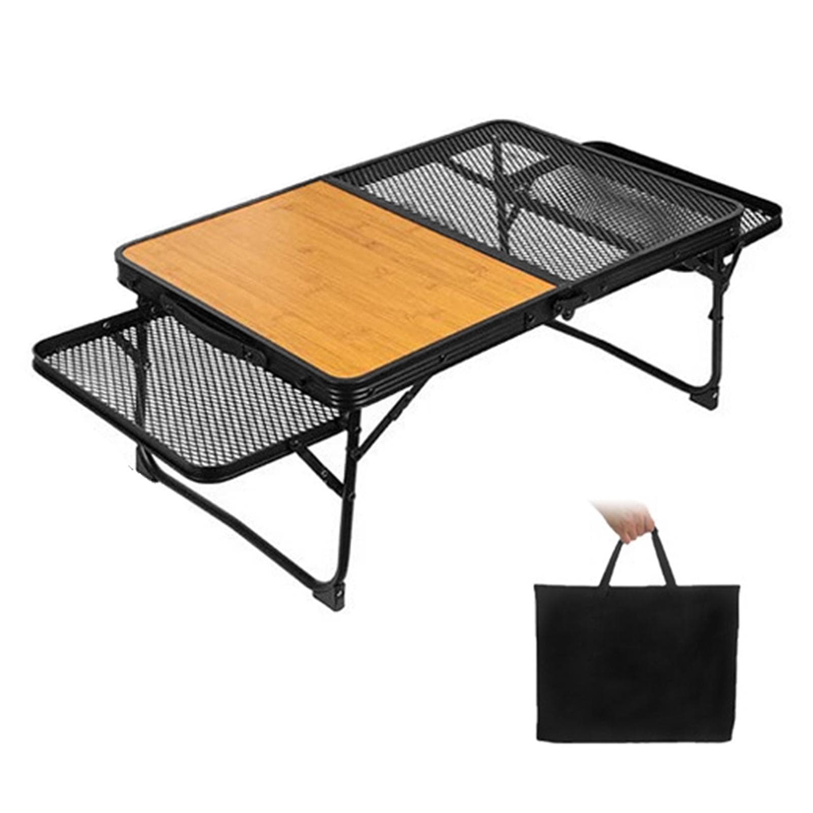 Lixada Folding Camping Table Outdoor Picnic Cooking Station Food Prep Table half wood side table black