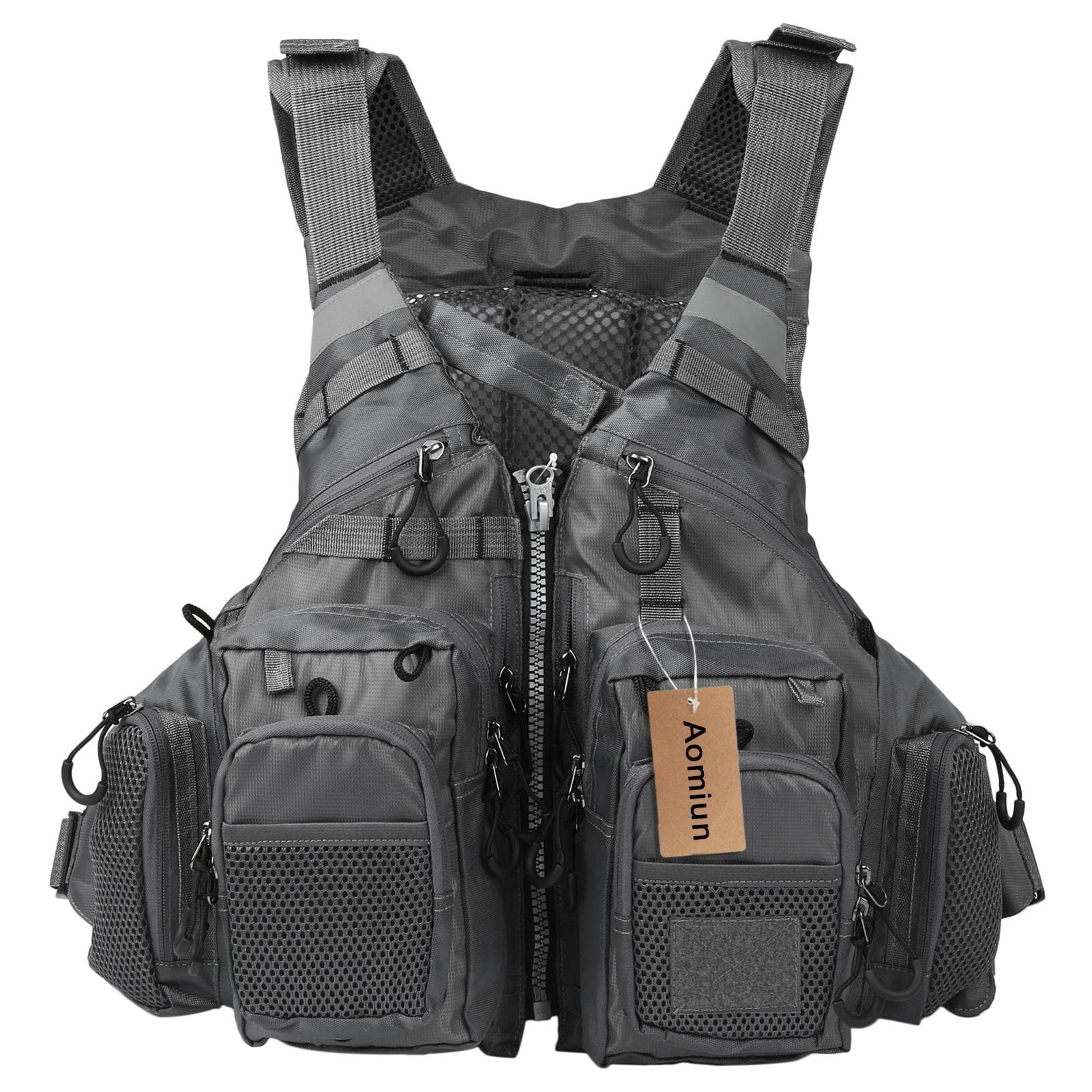 Aomiun Outdoor Breathable Padded Fishing Life Vest Superior 209lb Bearing Life Safety Jacket grey