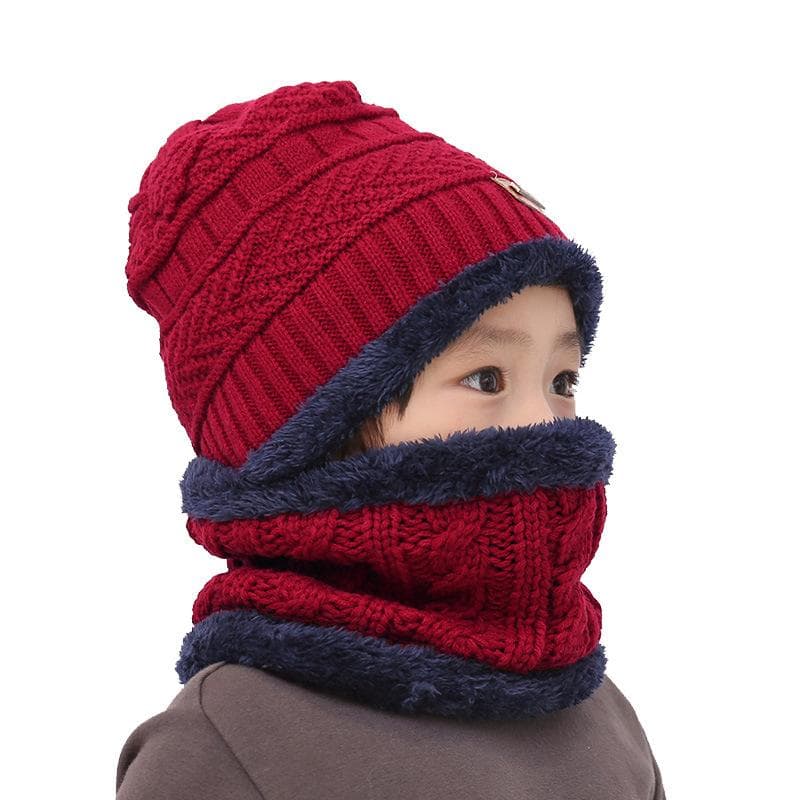 Children's hat and scarf two-piece set plus velvet boys' ear protection woolen hat autumn No gloves