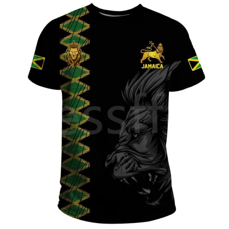 Tessffel Jamaica Lion Emblem Summer Fashion 3D Print Tops Tee Tshirt Men Women Short Sleeve T shirt Streetwear Style-4 M