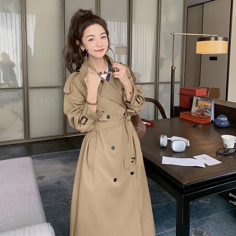 Spring and Autumn New Women's Clothing Long Trench Coat Women's Loose Large Size Double-breasted Jacket XL