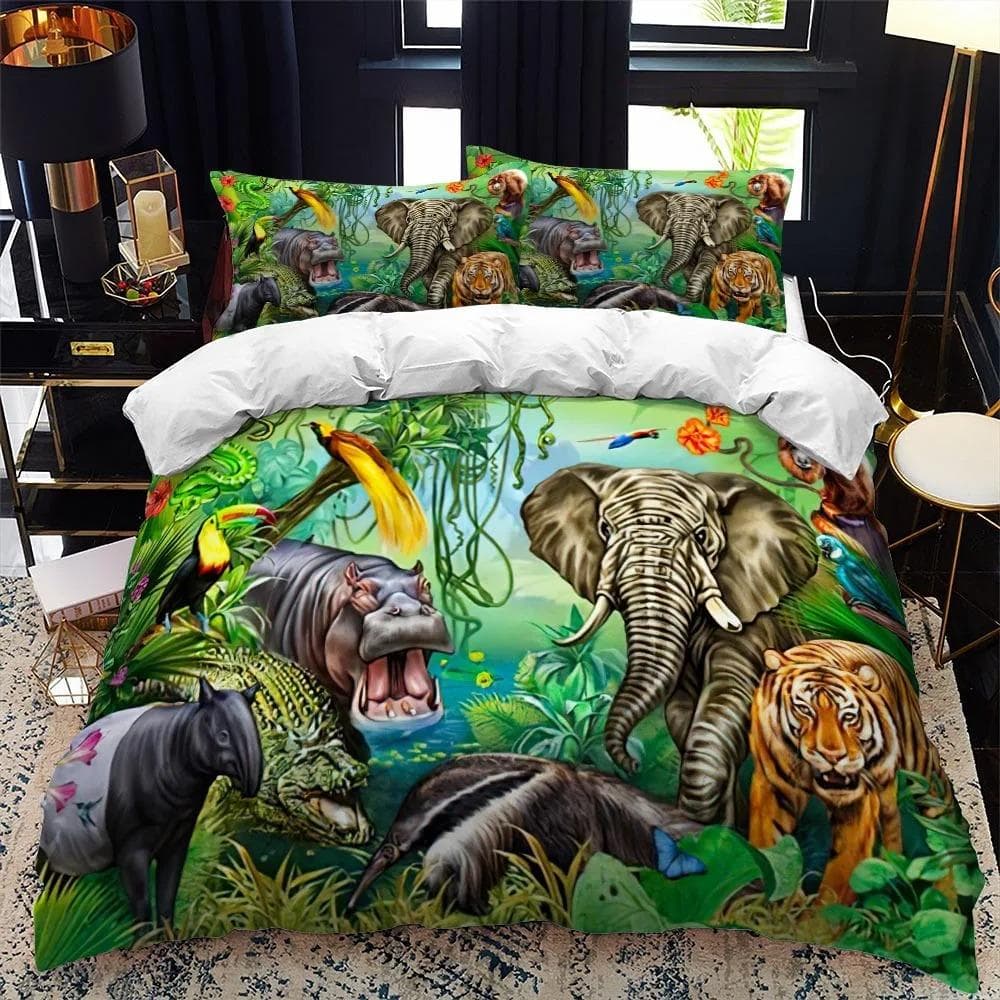 Cartoon Zoo Animal Bedding Set Boys Girls Twin Queen Size Duvet Cover Pillowcase Bed Kids Adult Fashion Home Textileextile US Twin 173x218cm