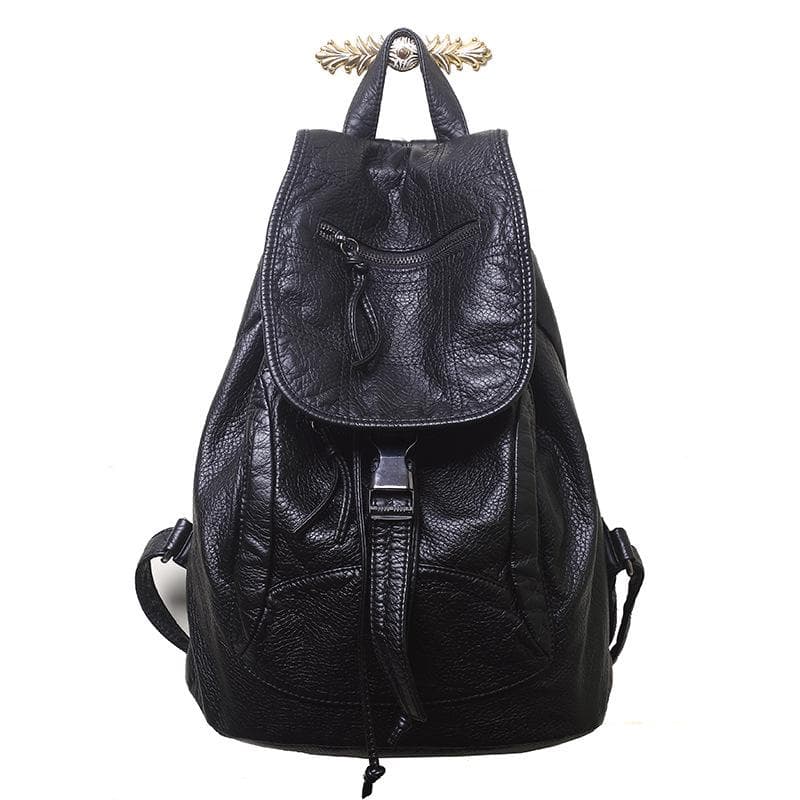 Spring Wash Soft Leather Women's Backpack Backpack Women's Fashion Travel Backpack Fashion College Style Book Backpack black