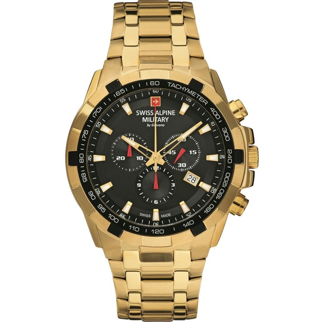 Swiss Alpine Military By Grovana Star Fighter Chronograph Black Dial Quartz 7043.9117 100M Men's Watch black