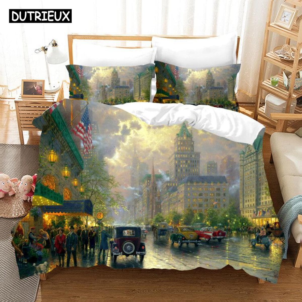 Fantasy Oil Painting Bedding Set House Bridge Scenery Duvet Cover Set Bedroom Bed Bedclothes Decor Luxury Gift Queen King Size EU single(135x200cm)