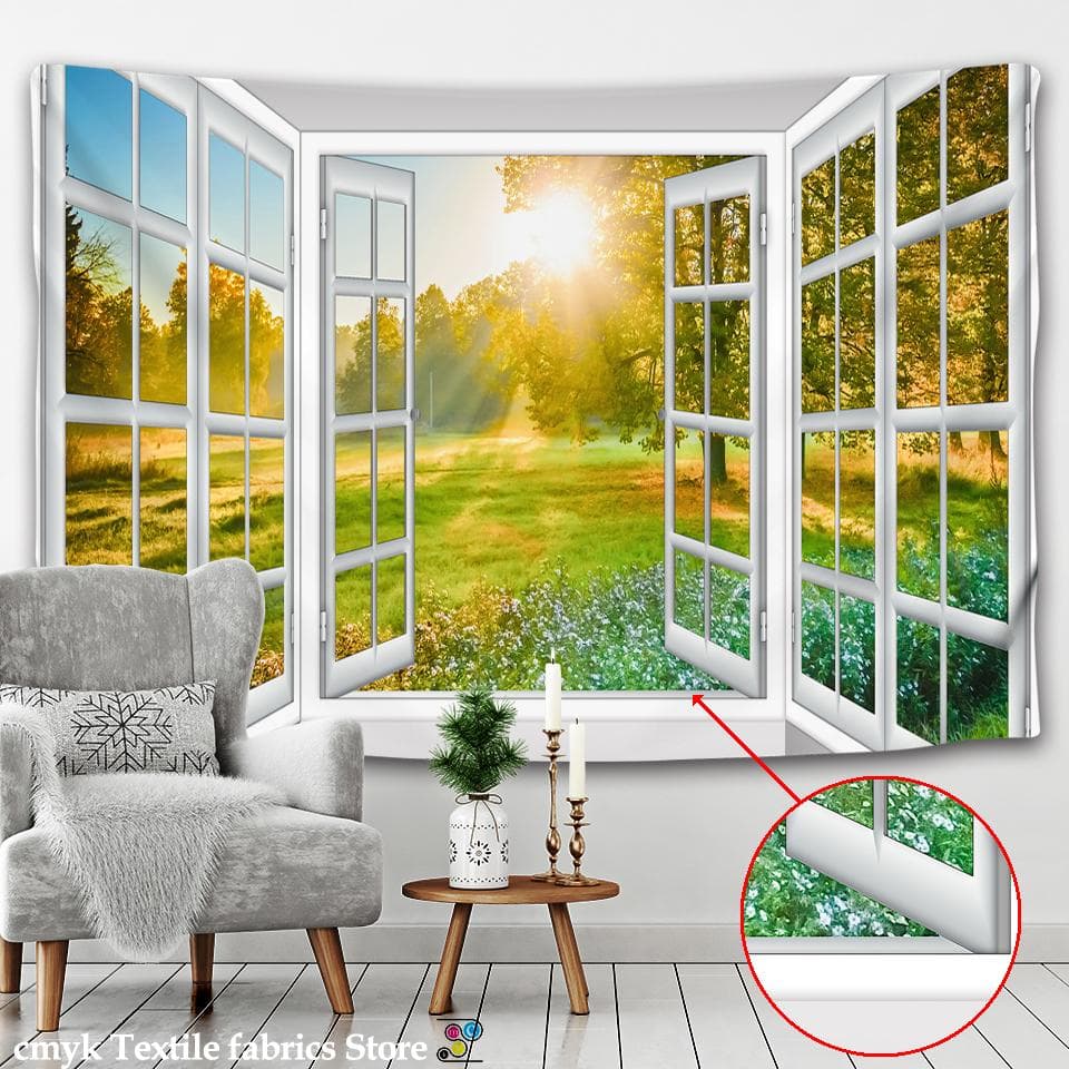 3D Landscape Painting Outside The Window Wall Tapestry Psychedelic Witchcraft Nordic Style Home Decoration Painting Wall Hanging 150x130CM