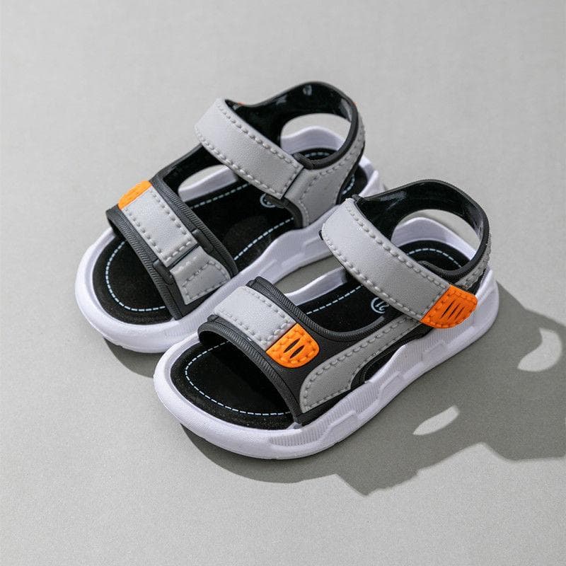 Children's Summer Boys Leather Sandals Baby Shoes Kids Flat Child Beach Shoes Sports Soft Non-slip Casual Toddler Sandals 27 grey