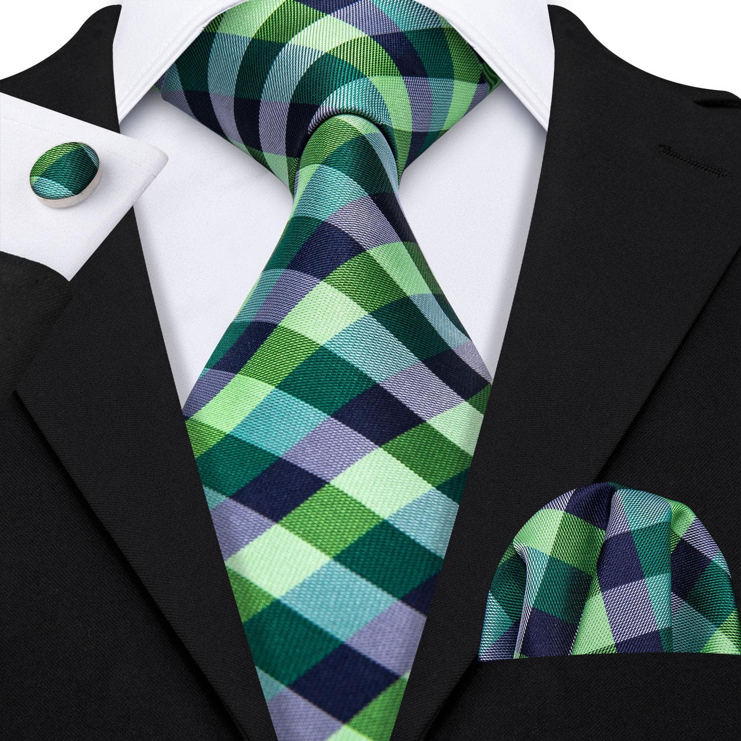 Hi-Tie Mens Accessories Silk Tie Handkerchief Cufflinks Set for Wedding Party Floral Solid Necktie N-0406