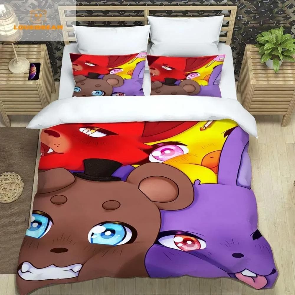 F-Five-Nights At Freddy´s FNAF Bedding Sheet Set King Twin Double Boys Bedding Mircofiber or Polyester Duvet Cover AU Single(140x210cm)