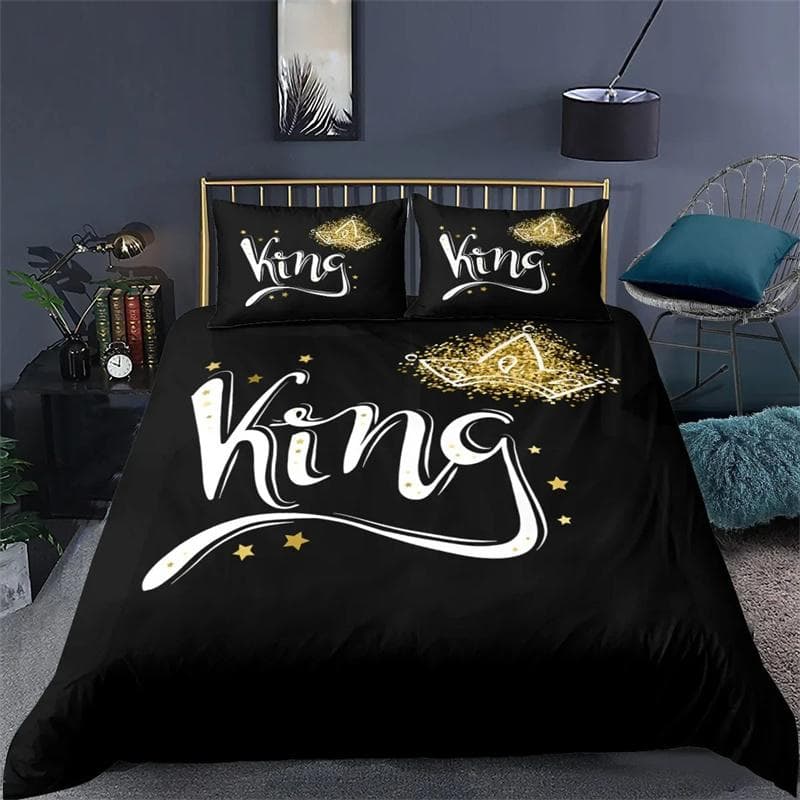 3D Printed Couple Bedding Set I Love You Crown Duvet Cover Double Twin Full Queen King Adult Kids Bedclothes Quilt Cover 2/3pcs 135X200cm