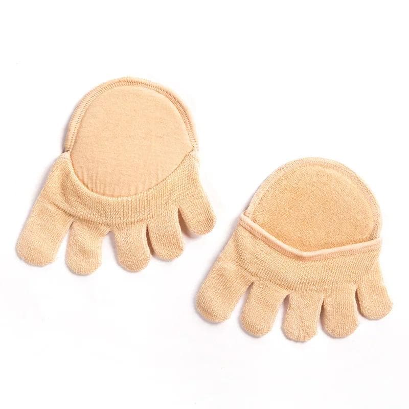 1Pair Toe Separator Foot Care Half Insoles Five Finger Socks Pads Bunion Sleeve Protector Hallux Valgus Forefoot For Women Full toe-Beige
