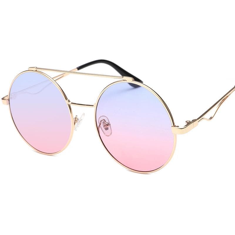 Round Shape Sunglasses Women Fashion Stylish Double Bridge Sun Glasses UV Protection for Driving Travelling
