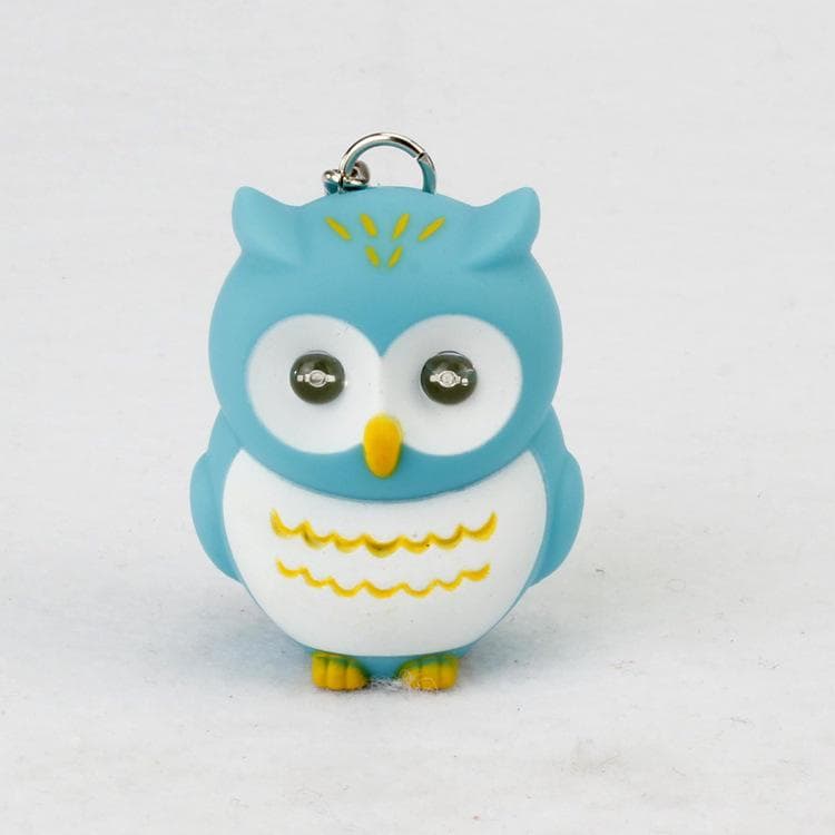 Keychain Owl Motorcycle Car Key Chain Sound Light LED Flashlight Key Ring Holder Bag sky blue