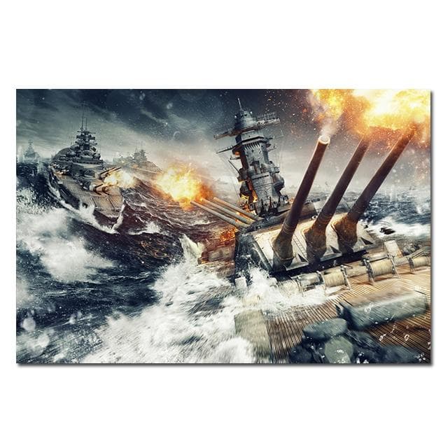 World of Warships Bismarck Battleship Painting Canvas Poster HD Printed Wall Art Pictures Modern Living Room Home Decoration 70X100cm Unframed