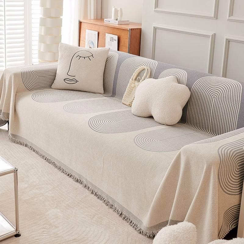 Anti Cat Scratch Sofa Towel Chenille Annual Ring Shape Couch Towel One Piece All Inclusive Double Sided Usable Cover Cloth Towel 180x130cm1pcs