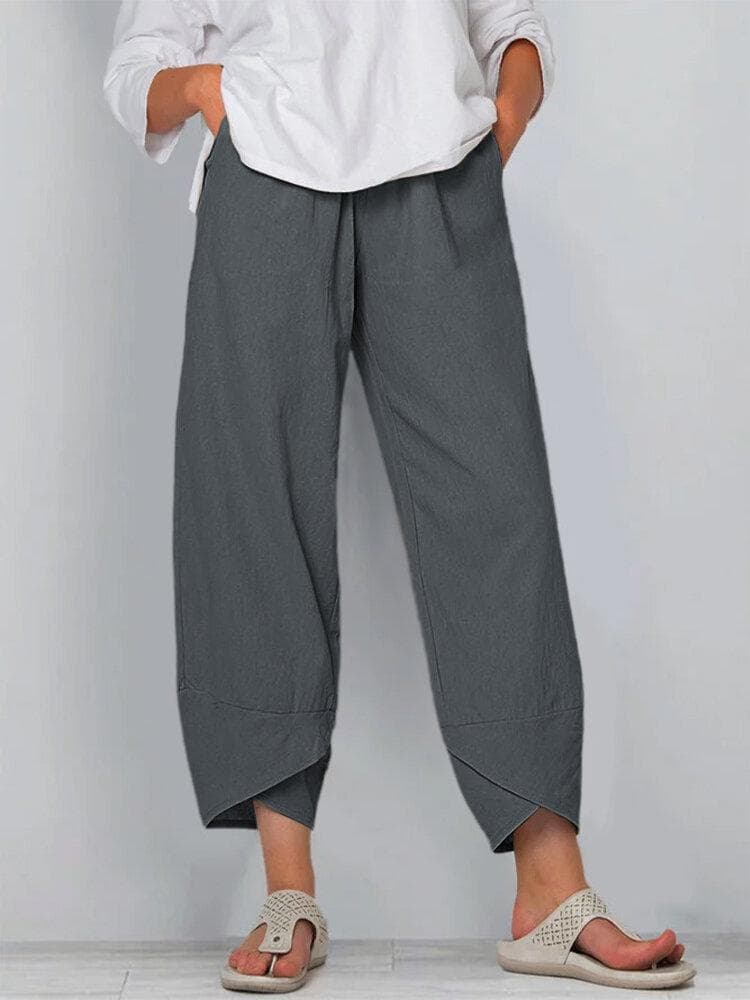 Women's Loose Waist Cotton and Linen Trousers, Loose Casual Pants 3XL grey