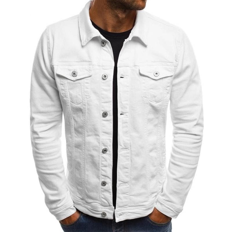 Men's Casual Denim Button-Down Workwear Jacket, European & American Style S white