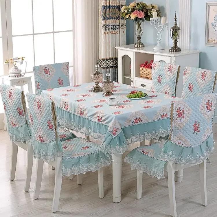 Lace Skirt Hem Chair Cover European Style Dining Table Cloth Cushion Flat Printed Tablecloth Fabric Art Stool Cover Cloth 130x180cm