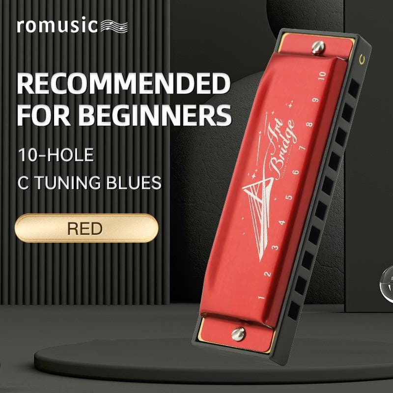 Blues Harmonica Mouth Organ 10 Hole C Key with Case, Diatonic Harmonica for Professional Player, Beginner, Students gifts, Adult red