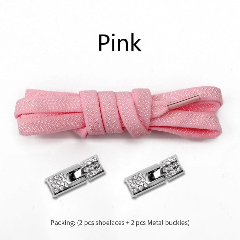 NO.8 No Tie Shoelace Elastic Laces Sneakers Shoelaces Without Ties 8MM Width Kids Adult 4Pcs Diamonds Cross Lock Shoes Accessories Pink