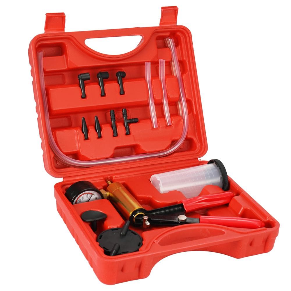 17pcs Professional Car Auto Hand Held Vacuum Pressure Pump Brake Bleeder Adaptor Fluid Reservoir red
