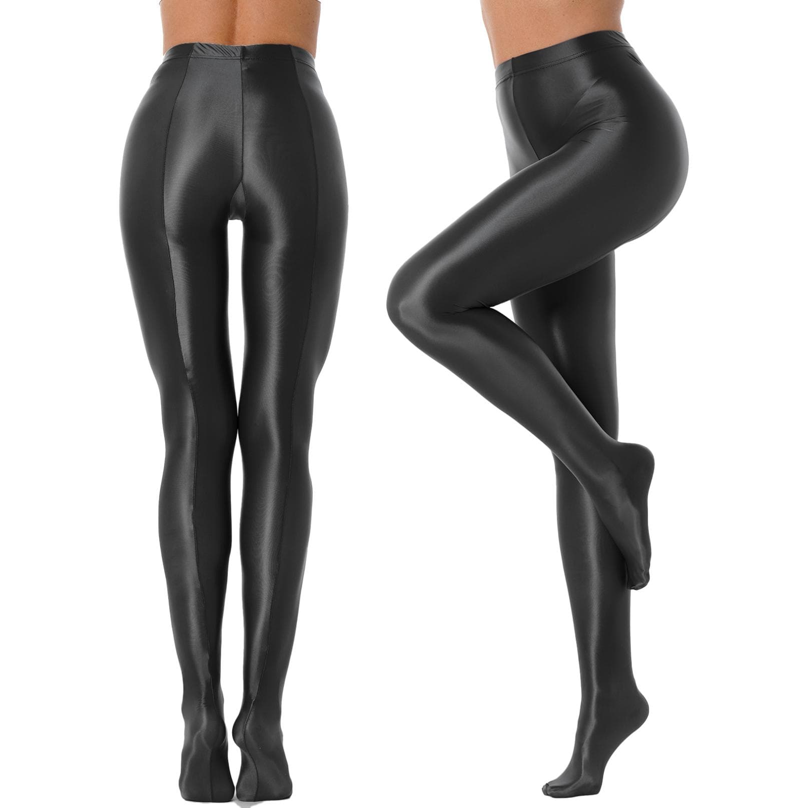 Women's Glossy Pantyhose Yoga Leggings Pants Training Fitness Gymnastics Workout Sports Trousers Tights L black