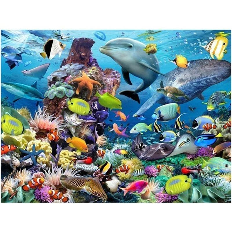 Sea World Dolphins Diamond Embroidery Tropical Fish Diamond Painting Cross Stitch European 20X30CM