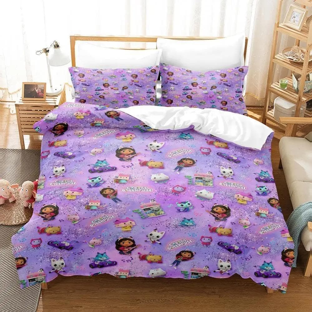 Gabbys Dollhouse Bedding Set Single Twin Full Queen King Size Bed Set Adult Kid Bedroom Duvet cover Sets 3D Anime Bed Sheet Set AU King 240x210cm