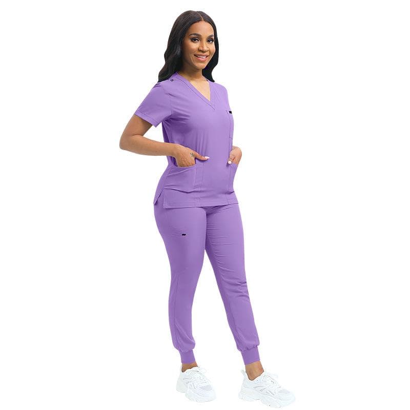 Stretch Scrubs Women Set Nursing Uniforms Clinical Scrubs Set Nurse Doctor Dustproof Workwear Medical Scrubs Top+ Jogger Pants L